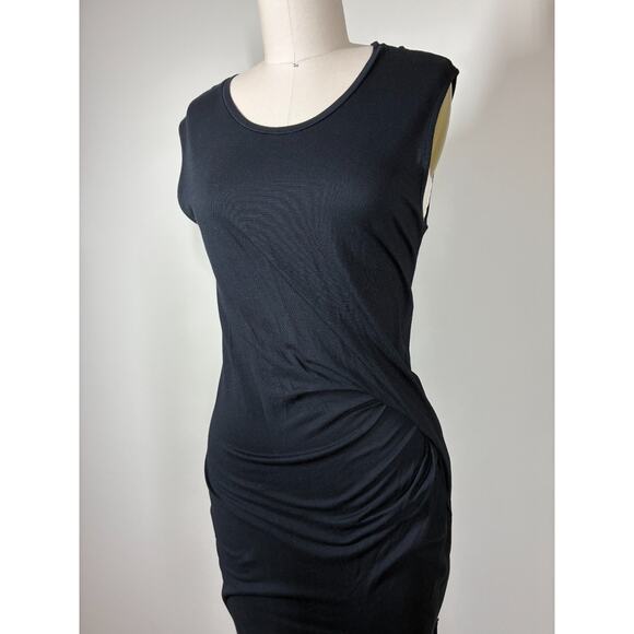 Allsaints Marilla Dress 8 Black Bodycon Ruched Thin Minimal Stretchy Gathered - Picture 3 of 16